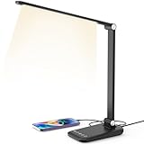 Lampada da Scrivania LED, 4 Temperature di Colore, Timer 45 Minuti, Base di Ricarica USB