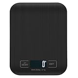 Bilancia Da Cucina Digitale, 5 kg, Bilancia Elettronica In Acciaio Inox, Elegante Bilancia Alimentare Ultra Sottile, Bilancia Elettronica Per Casa e Cucina Con Display Lcd, Funzione Tara (Nero-5kg)