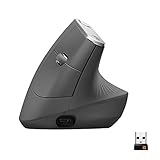Logitech MX Mouse Verticale Wireless Ergonomico, Multi-Dispositivo, Bluetooth o 2.4GHz Ricevitore USB Unifying, Rilevamento Ottico 4K DPI, 4 Pulsanti, Ricarica Rapida, PC-Mac-iPadOS, Grigio