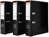 Esselte D75 Essentials, Set di 3 Raccoglitori a Leva Formato A4, Nero, in Plastica e con Carta Certificata FSC, Dorso da 7,5 cm, Senza Custodia, 624294, Nero
