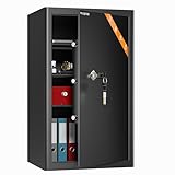 WASJOYE Cassaforte con Chiave, Cassaforte a Muro con Serratura 2 Chiaves, 67L Cassetta di Sicurezza da Pavimento, Casa/Ufficio Casseforti da Armadio per Soldi Telefono Medicina Passaporto, 63*37*31CM