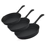 BBQ-Toro, Set di 3 padelle in ghisa per arrosti e bistecche, diametro: 16 cm, 20 cm, 26 cm