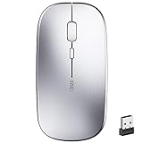 Mouse Wireless Ricaricabile, inphic Mouse Ottico Mini Silenzioso Con Clic Mute, 1600 Dpi Ultra Sottile Per Notebook, PC, Laptop, Computer, Macbook (Argento chiaro)