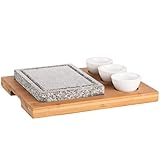 MÄSER 931758 - Set di pietre calde per barbecue con pietra naturale in granito, 3 ciotole e piastra in legno di bambù, ideale per bistecca, carne e pesce