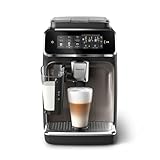 PHILIPS Serie 3300 Macchina da caffè automatica - 6 tipi di bevande, Display touch screen a colori, LatteGo, SilentBrew, Macinacaffè in ceramica al 100%, Filtro AquaClean. Cromato nero (EP3347/90)