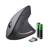Trust Verto Mouse Verticale Wireless, Ergonomico senza Filo, 800/1200/1600 DPI, Microricevitore USB, 2.4GHz, 6 Pulsanti per PC, Computer, Portatile, Mac - Nero