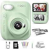 GREENKINDER Macchina Fotografica Bambini Istantanea, 3,0 Pollici 14MP Fotocamera Istantanea Bambini con 32GB Scheda, 1080P Fotocamera Digital per Bambini, Giocattolo Regalo per Bambino da 3-12 Anni