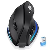 ECHTPower Upgrade Mouse Verticale Senza Fili 2.4GHz, 4800 DPI a 6 Livelli Regolabili, Porta Type-C, Scatto Silenzioso, con LED RGB, Mouse Ergonomico per Laptop, Desktop, PC, Macbook