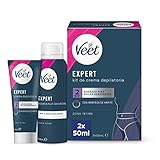 Veet Expert Kit di depilazione per zone intime del corpo, crema depilatoria donna 50 ml e schiuma multi-Benefici 50 ml
