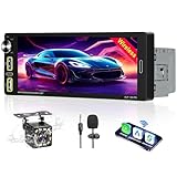 Autoradio Bluetooth 1 DIN Stereo Auto Bluetooth Compatibile con Wireless CarPlay & Android Auto,6,9 pollici Touchscreen Lettore,RDS Radio/FM/AM/Vivavoce/Ricarica rapida/Microfono/Telecamera Per Auto