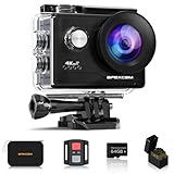 Apexcam 4K 30FPS Action Cam 20MP Con Scheda di Memoria 64GB WiFi Sports Camera Ultra HD Telecamera subacquea 40M 170 ° Wide Angle 2.4G Telecomando Time Lapse 2x1050mAh Batterie