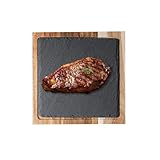 Inscrip Piatto da portata in ardesia, per bistecca e barbecue, tagliere in legno di acacia e pietra naturale, piatto da antipasto, piatto da salmone, piatti piani occidentali (quadrati)