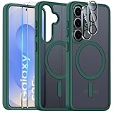 COPIKE Cover Magnetica per Samsung Galaxy S25 con 2 Vetro Temperato e 2 Lente Fotocamera Protezione, Custodia Sottile Antiurto Posteriore Glassata Traslucida Anti-Impronte, Opaca Verde
