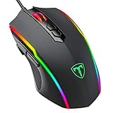PICTEK Mouse Gaming, Mouse RGB 8 Pulsanti Proggrammabili 7200 DPI Pulsante di Fuoco Disegno Ergonomico, Nero (Modello Aggiornato)