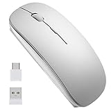 EasyULT Mouse Wireless 2.4G Ricaricabile, Mouse Senza Fili Silenzioso ed Ultrasottile con Nano Ricevitore, 1600DPI Mouse USB Portatile da Ottico per Notebook,PC,Laptop,MacBook(Argento)
