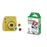 Fujifilm Instax Mini 9 Yellow Fotocamera per Stampe, Formato 62 x 46 mm, Giallo & Instax Mini Film Pellicola Istantanea per Fotocamere Instax Mini, Formato 46x62 mm, Confezione da 10 Foto