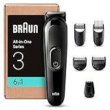 Braun Regolabarba Tagliacapelli Uomo Rasoio Elettrico Barba, 6-In-1 Styling Kit Ideale Per Barba, Capelli, 50 Minuti Di Utilizzo Senza Fili, MGK3420, Nero
