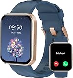 RUIMEN Smartwatch Uomo Chiamate Bluetooth Orologio Sportive Contapassi Android iOS Compatibile Fitness Tracker Cardiofrequenzimetro da polso Saturimetro Impermeabile IP68 Notifiche Whatsapp Blu