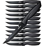 targzier Set di 12 coltelli da bistecca, coltello da cucina professionale, coltello da bistecca seghettato in acciaio inossidabile, coltello da tavola durevole, coltello da cucina noir.