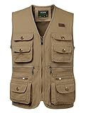 KTWOLEN Uomo Gilet Multitasca Fotografi Gilet da Pesca Caccia Giubbini Reporter Senza Maniche Gilet Sportivo Smanicato da Lavoro, Cachi, M
