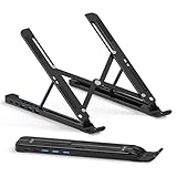 H.May Supporto per laptop con docking station, laptop 4 in 1, supporto per notebook con 3xUSB 3.0 (5Gbps) e 2 USB-C, Type-c, 6 livelli regolabili per tablet, laptop da 13-17 pollici
