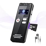 NekSide Registratore Vocale da 64 GB con Playback – Registratore Vocale Digitale Portatile, 3072 Kbps, Ore di Registrazione Audio con Cancellazione del Rumore per Interviste/Lezioni/Riunioni