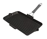 STAUB Bistecchiera Rettangolare in Ghisa, Con manico in silicone, Compatibile con induzione, Nero, 34 x 21 cm