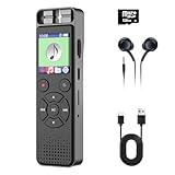 Registratore Vocale Digitale da 128GB con Attivazione Vocale Intelligente, Registratore Audio di Alta Qualità a 1536Kbps, Ricarica Rapida USB-C e Riduzione del Rumore – Dictaphone Portatile per Lezion