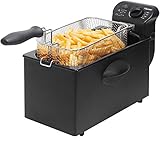Bestron Friggitrice, friggitrice ad olio con tecnologia a zona fredda, 3,5 litri, con controllo della temperatura, lavabile in lavastoviglie, 2000 watt, colore: nero