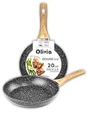 IPEA Padella Antiaderente per Induzione e Fornello a Gas - 20 x 20 cm - Padella Anti Aderente in Alluminio con manico in Legno per Carne, Bistecche, Hamburger, Pesce - Padelle da Cucina