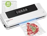 Bonsenkitchen Macchina Sottovuoto per Alimenti 4 in 1 - Macchina Sottovuoto per La Cottura Sottovuoto e La Conservazione di Alimenti Freschi, Con Modalità Vuoto Esterno, con 40 sacchetti sottovuoto