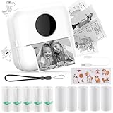 Mini Stampante Fotografica,Stampante Termica,immagine per foto, stampa di ricevute,stampante fotografica,con 10 rotoli di carta 1 adesivo per smartphone, per Fotografica Note Elenco Memo (White)