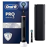 Oral-B Pro 3 3500 Spazzolino Da Denti Elettrico Oscillo-Rotante, Sensore Di Pressione Per Proteggere Gengive Sensibili, Modalità Bianchezza, 2 Spazzole Rotonde Di Ricambio 1 Caricatore, Nero