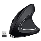 EasyULT Mouse Verticale Wireless Ricaricabile, Ergonomico Ottico Mouse Senza Fili 2.4G con Nano Ricevitore, 800/1200/1600 DPI Regolabile Mouse USB, 6 Pulsanti, per PC/Laptop/Desktop/MacBook(Nero)