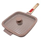 RANX INGST Bistecchiera con Rivestimento in Ceramica 26 x 24 cm, Padella Griglia con Coperchio, Pietra Quadrata con Maniglia Rimovibile