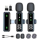 Microfono lavalier wireless con display a LED, microfono Lavalier con clip con riduzione del rumore, per registrazione video, Tiktok, Youtube, Vlog Podcast Content Creator (nero)