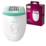 Philips Satinelle - Epilatore essenziale, con cavo, depilazione compatta, BRE224/00, colore: bianco e verde