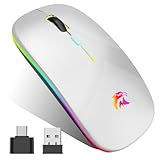 Mouse Wireless Ricaricabile, Mouse Bluetooth e 2,4 GHz Con Mini Ricevitore USB, 1600 DPI Mouse Senza Fili, Silenzioso, Mauser Wireless Compatibile Con Apple, Mac, PC, Laptop, Windows