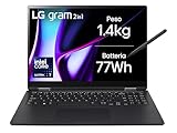 LG gram Pro 2in1 16T90SP Notebook convertibile 16' IPS Touch 2.5K (2560x1600), Intel Core Ultra 7 155H, 16GB RAM, 512GB SSD, Ultraleggero solo 1.4kg, Batteria 77Wh, Windows 11, Tastiera italiana, Nero