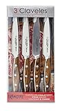 3 Claveles Coltelli da cucina per carne | Coltelli da tavola per bistecca 11,5 cm. Set coltelli professionali da tavola cucina manico in legno. Set 4 coltelli cucina professionali
