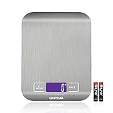 GRIFEMA GA2002 Bilancia da Cucina Smart Digitale con Funzione Tare,5kg/11 lbs Professionale Alta Precision Bilancia Elettronica per la Casa e la Cucina (Batteries Incluse) [Exclusiva Amazon]