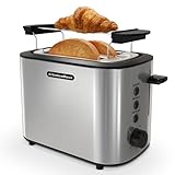 KitchenBoss Tostapane in Acciaio Inox：Tostapane per 2 fette con Pinze, 6 Livelli di Tostatura, con Cassetto Raccoglibriciole e Griglia per il Pane, Funzione di Spegnimento Auto e Sbrinamento, 870 W