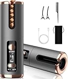 Ferro Arricciacapelli Automatico, Piastra per Capelli Ricaricabile Senza Fili, 6 Temperature, 8-18s Timer, Rivestimento in Ceramica Tormalina, Auto Spegnimente, Promemoria intelligente, Display a LED