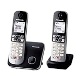 Panasonic KX-TG6852JTB Telefono Cordless Digitale, Unità Base e 2 Ricevitori, ID Chiamante, Blocco Chiamate Indesiderate, Suoneria Categoria, Display LCD, Tastiera Illuminata, Nero