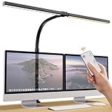 Tyonto Lampada da tavolo a doppia testa, 1300 lm, con telecomando, dimmerabile, 24 W, 80 cm, con morsetto, per ufficio, scrivania