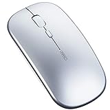 INPHIC Mouse Bluetooth, Mouse Wireless Ricaricabile Silenzioso a Tre modalità (BT 5.0/4.0 + 2.4G Wireless), Mouse Senza Fili da Viaggio Portatile 800/1200/1600 DPI per PC Laptop, MacBook, Argento