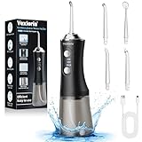 Vexloria Idropulsore Dentale Portatile, 300ML Irrigatore Orale Senza Fili, Water Flosser 3 Modalità E 4 Ugelli, IPX7 Impermeabile Irrigatore Idropulsore Pulizia Denti Ideale per Viaggi a Casa Nero