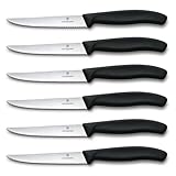 Victorinox Set di Coltelli da Bistecca Professionale Swiss Classic, 6 Pezzi, Lama Ultra Affilata, Filo Ondulato, 11 cm, Robusto Manico Sintetico, Acciaio Inox, Nero
