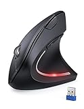 TECKNET Mouse Verticale, 4800 DPI Mouse Wireless Ergonomico, Protegge Il Braccio, Mouse Senza Fili 6 Pulsanti per PC, Computer Portatile, Mac, Nero