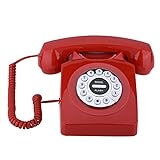VBESTLIFE Telefono Fisso Telefono Antico d'Epoca Memoria Digitale Portatile di Stile Occidentale Stile Vintage Numeri Telefono Rotativo di Archiviazione retrò con Riduzione del Rumore per Casa(Red)